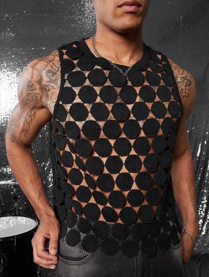 Bonga Boys Men's Black crew neck sleeveless semi sheer tank top